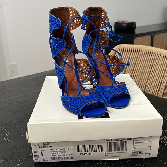 Schutz Ciara Bright Blue Suede Lace-up Heels in Color Klein - Picture 3 of 9